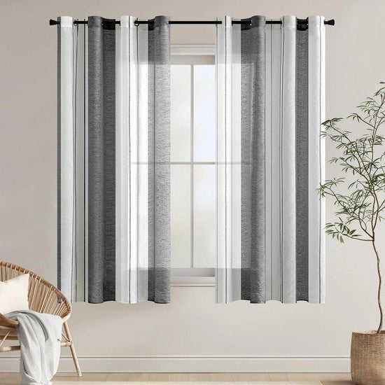 Gordini a voile trasparente a strisce con occhi - Set da 2 - 140 x 160 cm - Bianco