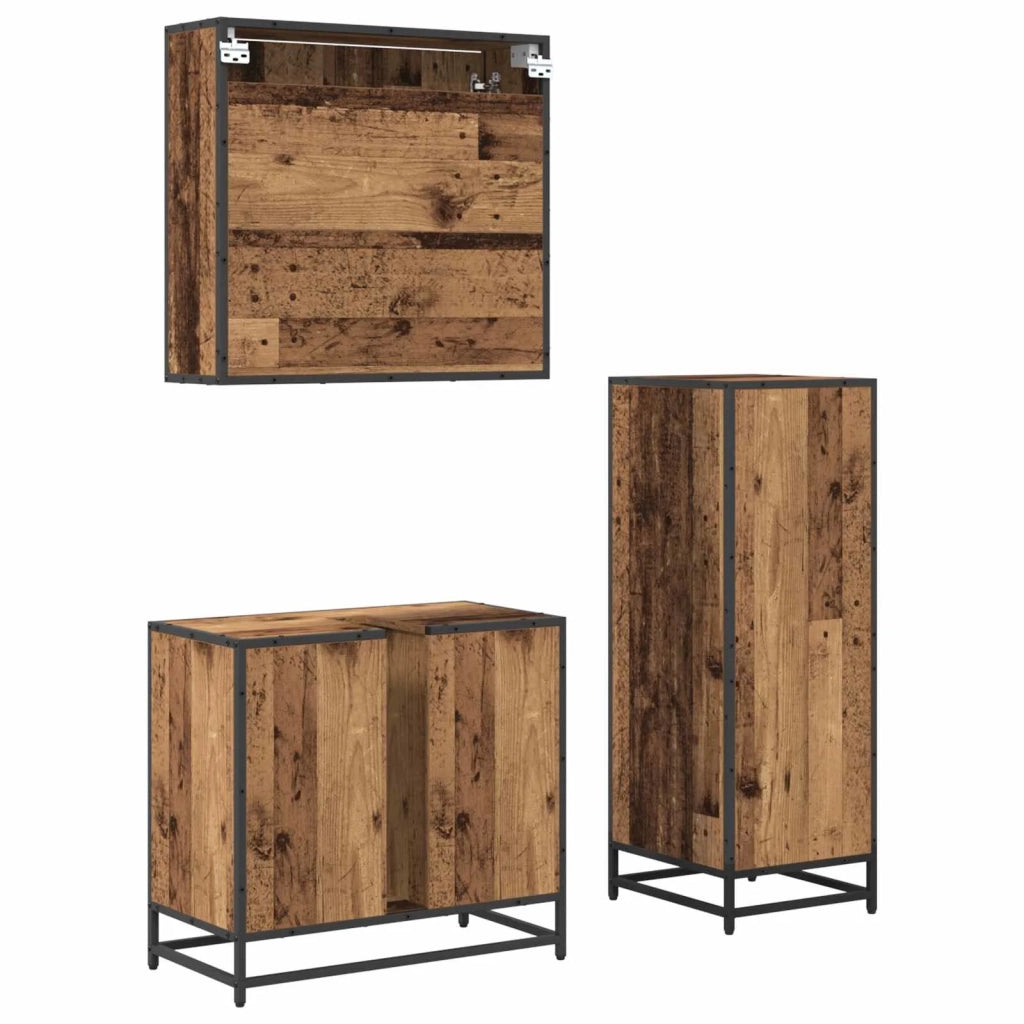Set di mobili per il bagno con cassetto 3 pcs Legno vecchio 3402369