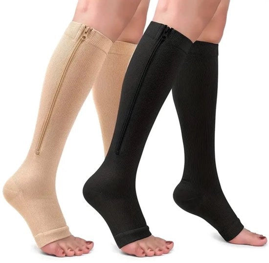 Schiacciapiedi con cinturino | Trattamento delle varici, sostegno durante la bicicletta, set da 2 (nero + Beige L/XL)