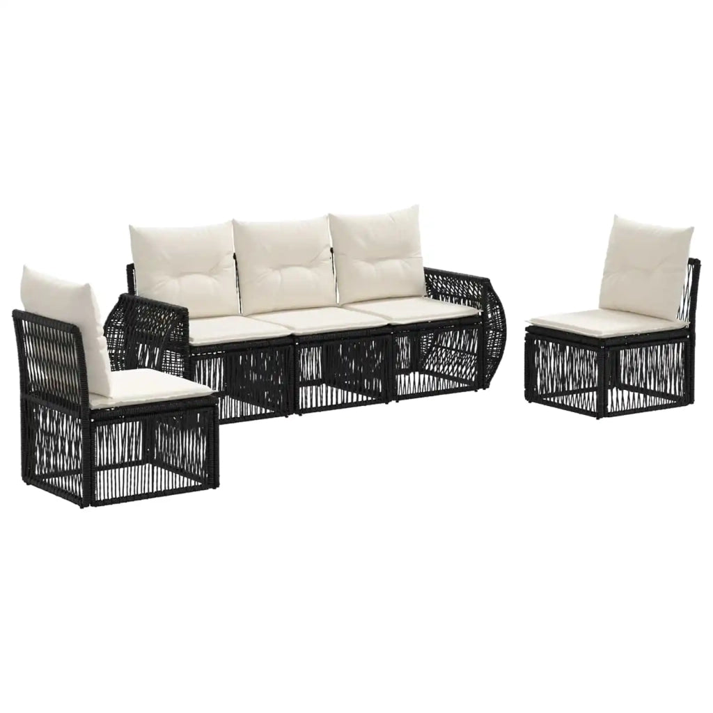Set Divano da Giardino 5 pcs Nero e Bianco Crema polyrattan 3435373