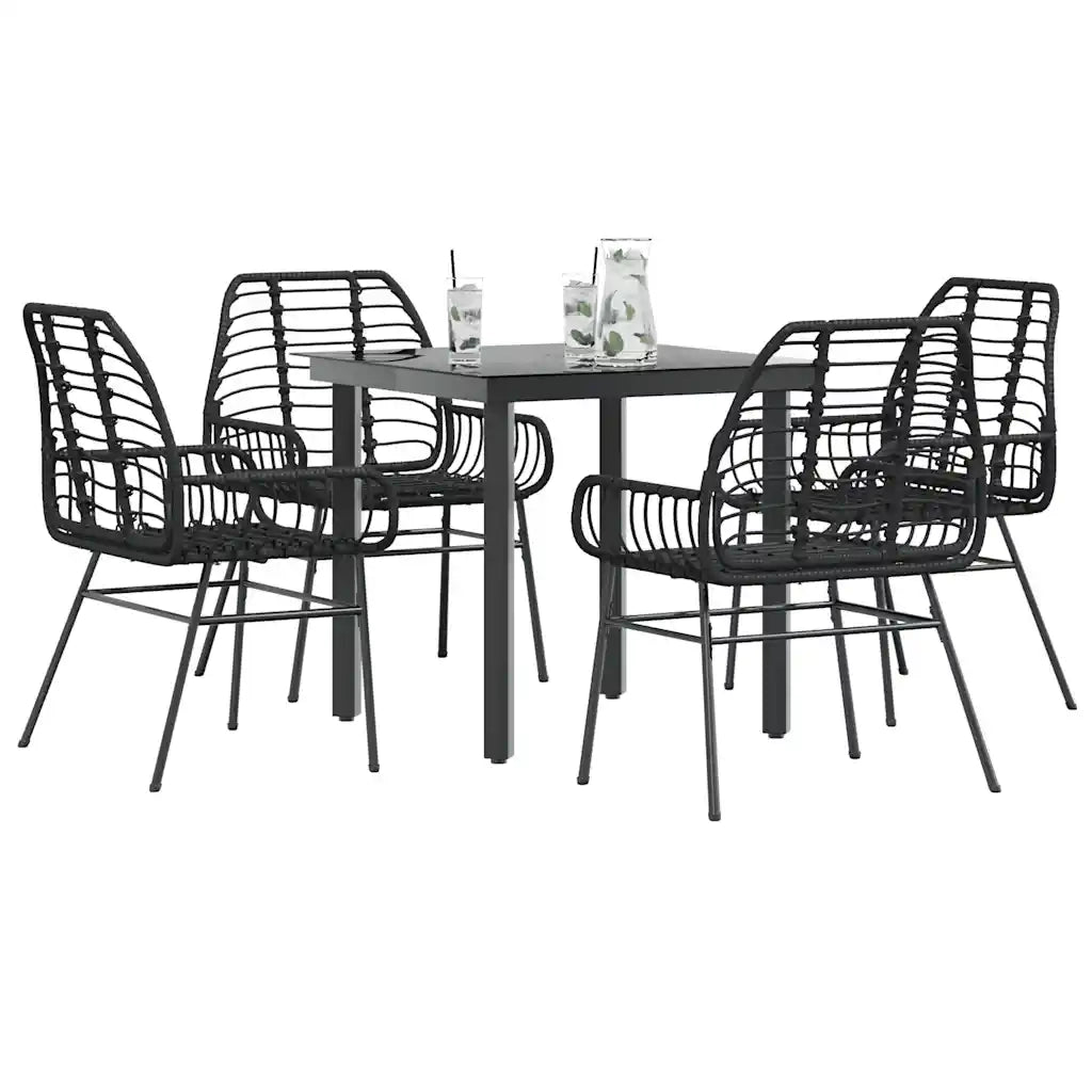 Set Mobili da Pranzo per Giardino 5 pz Nero Polyrattan Vetro 3334535