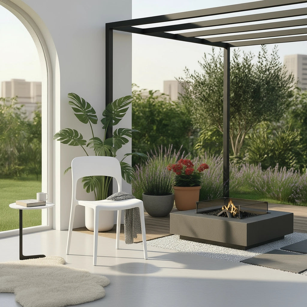 Set 4 Sedie Da Giardino In Polipropilene Impilabili Leggere E Resistenti Ideali Per Esterni Terrazze Giardini Bar Dehors Ristoranti 41 x 82,5 x 52 cm Bianco