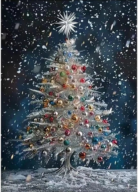 Pittura a diamanti 5D, albero di Natale, diamantato, inverno neve, decorazione, kit di pittura a diamanti per adulti e principianti, pietre complete a forma rotonda, set di pittura a diamanti per artefatti.