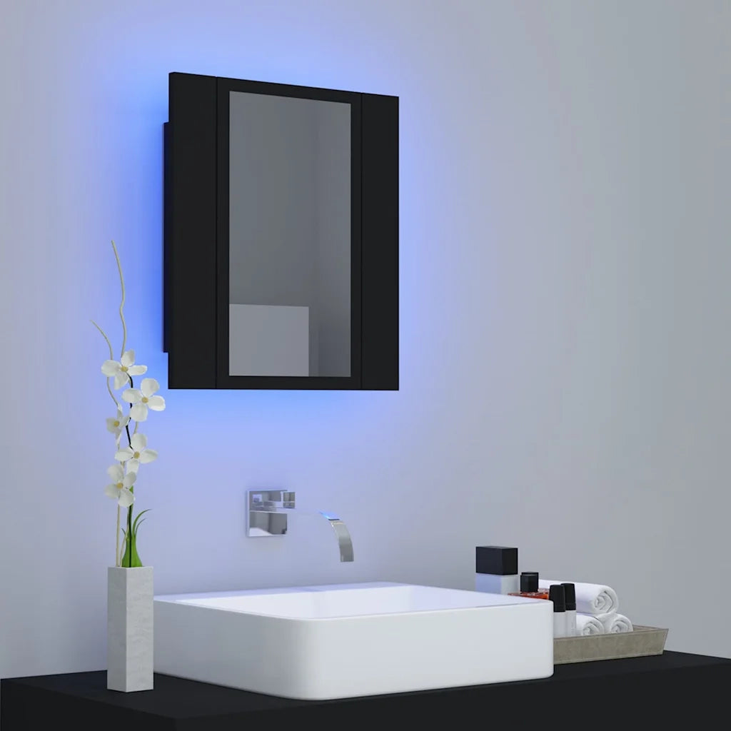Armadietto a Specchio con Luci LED-Mobile con specchio Nero 40x12x45 cm in Acrilico