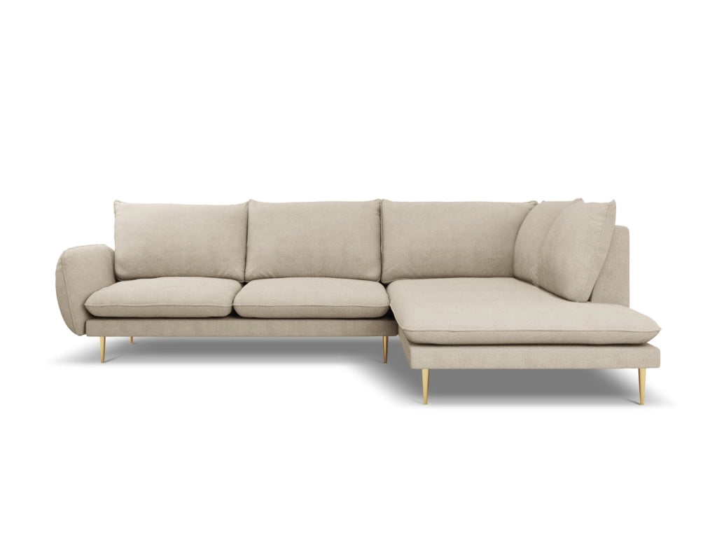 Cosmopolitan Design - Divano angolare destro "Vienna" 6 posti in tessuto strutturato beige 