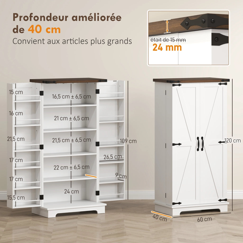 Mobile Cucina con 12 Ripiani ¨C Xylo ¨C Bianco con Luce LED, 60x40x120 cm