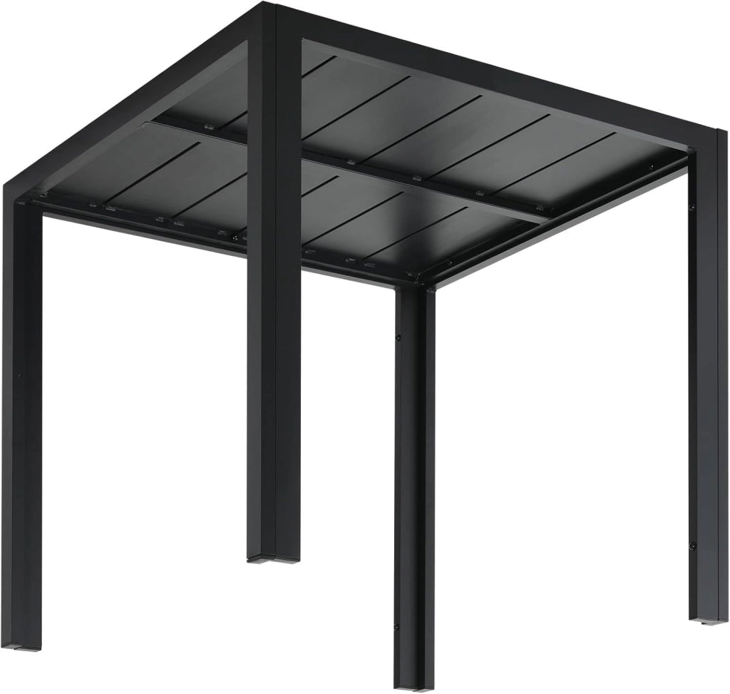 Tavolo da giardino in Alluminio, 75x75 cm Quadrato Tavolo da Esterno in Metallo per Balcone Terrazze, Inossidabile, Resistente Alle Intemperie, Facile da montare, Nero, Ampio Pannello 11 cm