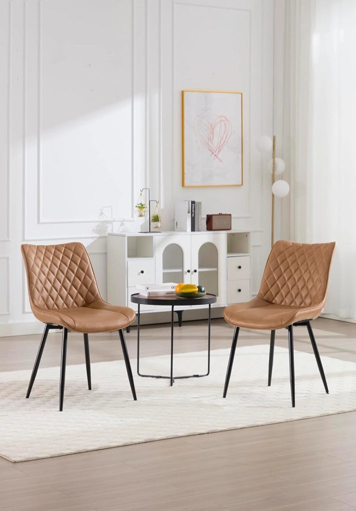 set di 2 sedie cucina moderne sedie imbottite Adatte per Sala da Pranzo, Soggiorno, Camera da Letto Estetica in Ecopelle Marrone chiaro Metallo BH210hbr-2