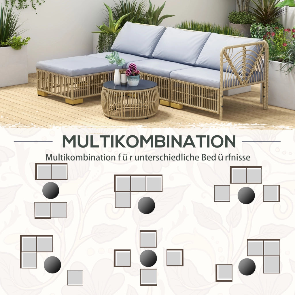 Set salotto giardino 5 pezzi ¨C Xylo ¨C polyrattan grigio chiaro con cuscini e struttura acciaio