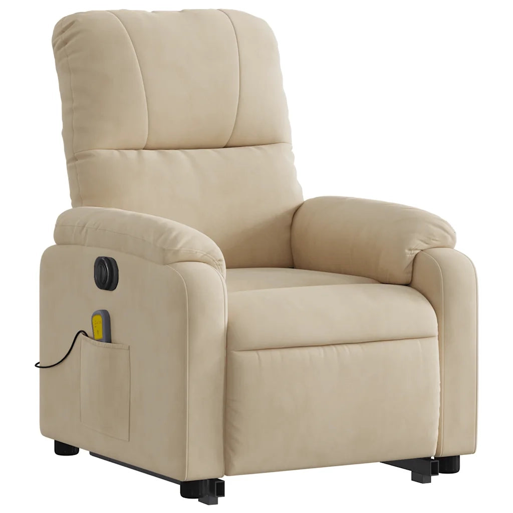 Poltrona Alzapersona Reclinabile Massaggiante Crema Microfibra 3204954