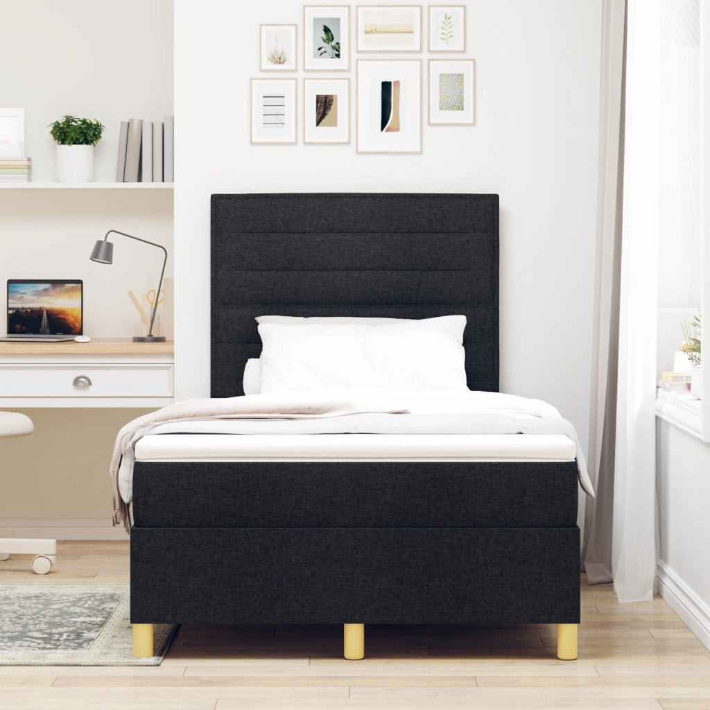 Letto con box spring e materasso nero di tessuto matrimoniale piccolo