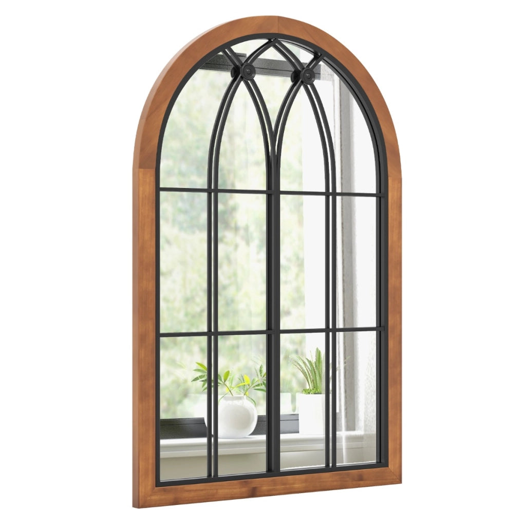 Specchio finestra ad arco 60x90cm, Specchio da parete con cornice in legno di abete pannello posteriore Naturale-Specchi da parete