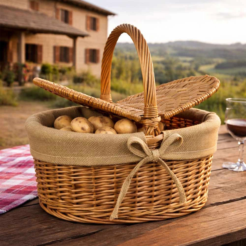 Cesto Picnic Campagnola piccolo in Vimini e Juta con coperchio cm 40 x 30 x h 37