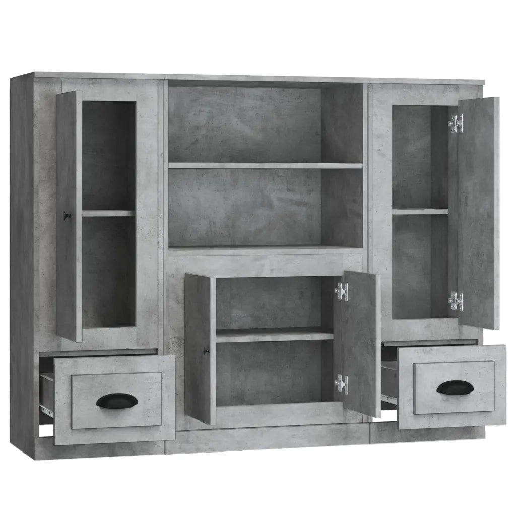 Credenze 3 pz | Madia | Buffet da pranzo | Armadio da pranzo Grigio Cemento in Legno Multistrato