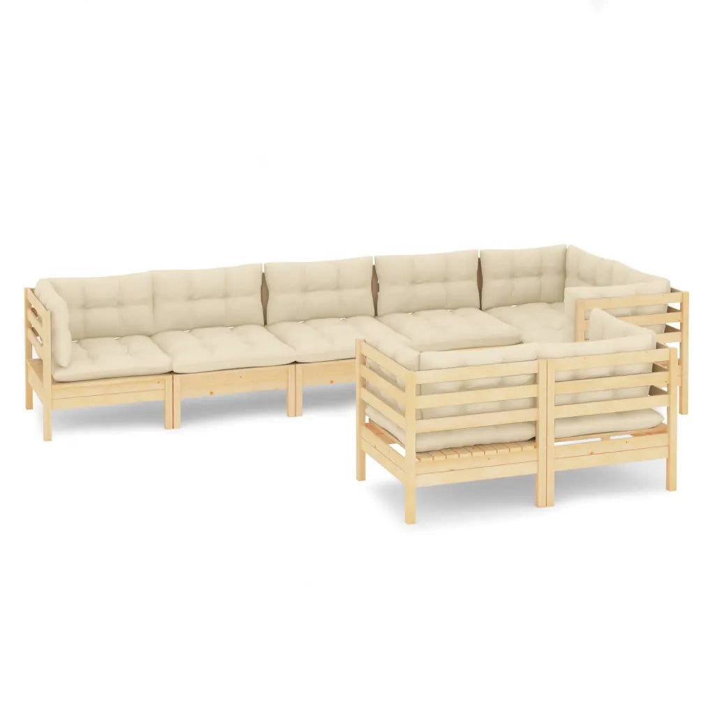 Set Divani da Giardino 8 pz con Cuscini Crema Massello di Pino 3096502