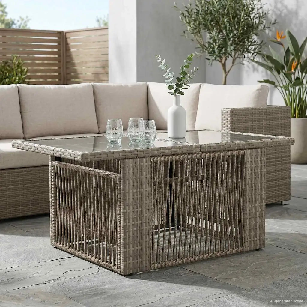 Tavolo da Giardino Grigio 100 x 55 x 37 cm Rattan PE e Vetro