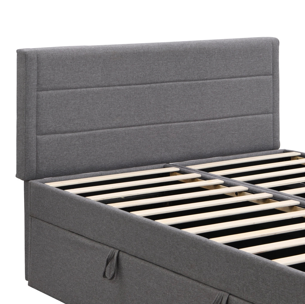 Letto 140x200 cm con contenitore e apertura bilaterale in legno; MDF; metallo e lino