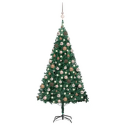 Albero di Natale Preilluminato con Palline Verde 150 cm PVC 3077621