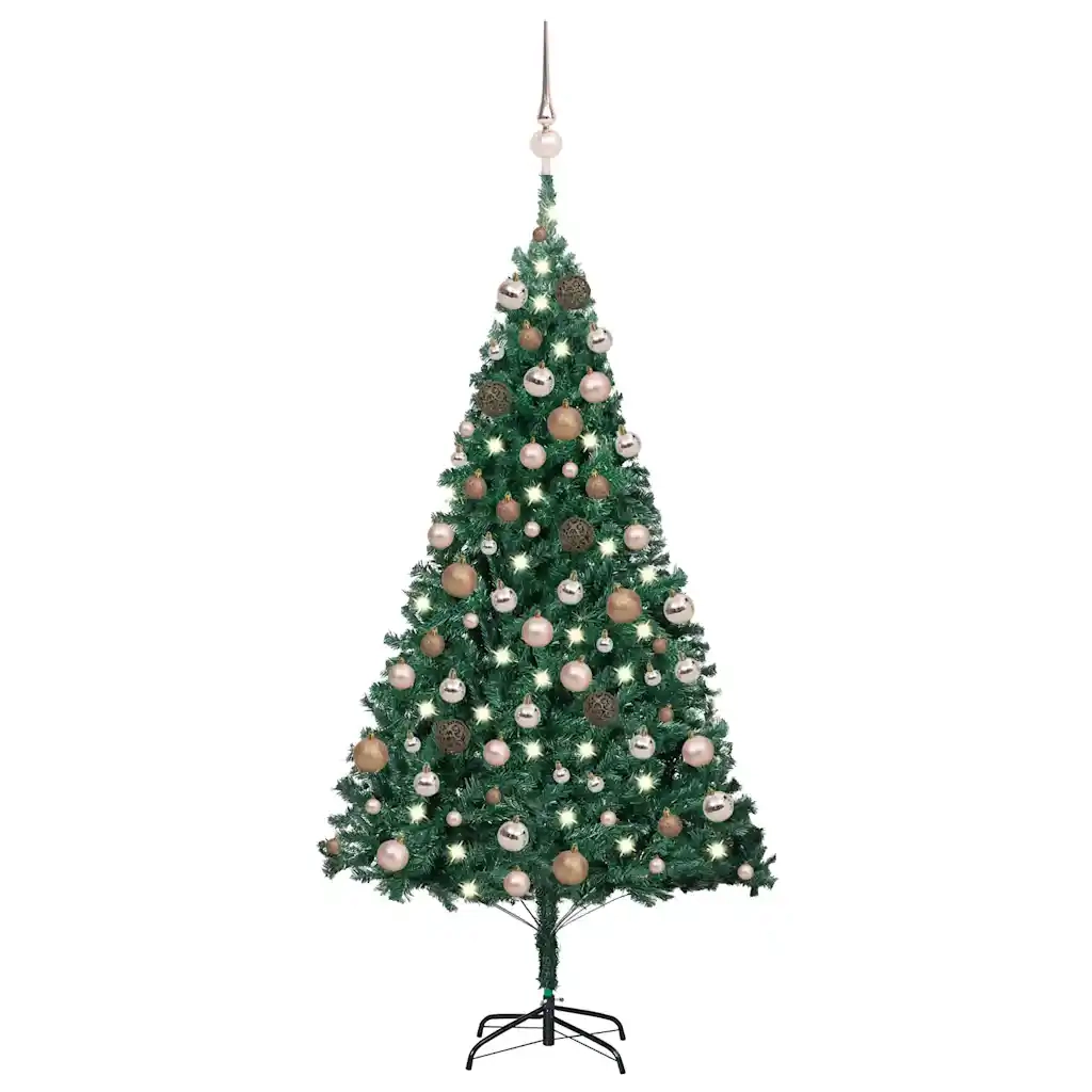 Albero di Natale Preilluminato con Palline Verde 150 cm PVC 3077621