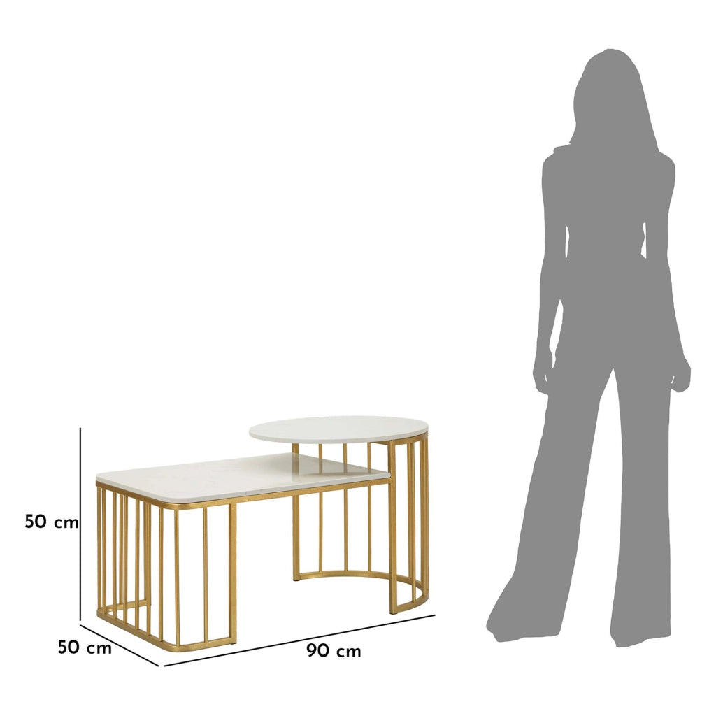 Fabara, Tavolino da Salotto Forma Rettangolare, 90x90x50h cm Bianco Marmo