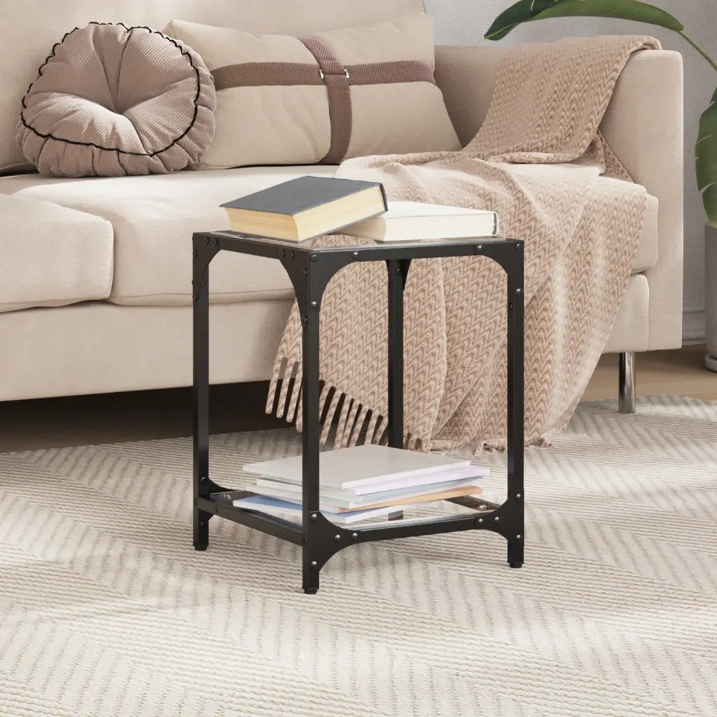 Tavolino Salotto con Piano Vetro Trasparente 30x30x40cm Acciaio