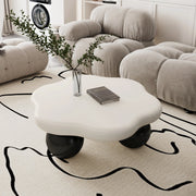 Tavolino basso a nuvola bicolore con gambe sferiche, MDF, per soggiorno e piccoli spazi, bianco nero, Ø 80 × 35 cm