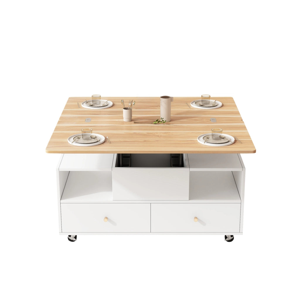Tavolino da salotto sollevabile e pieghevole 100 x 50 x 47;5 cm in MDF colore legno naturale