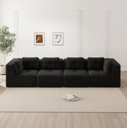 Divano angolare modulare in velluto a coste 386x104x69 cm; nero; senza montaggio
