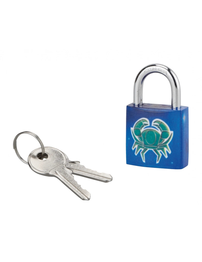 Lucchetto segno zodiacale Cancro, acciaio, interno, arco in acciaio, 30 mm, 3 chiavi – THIRARD