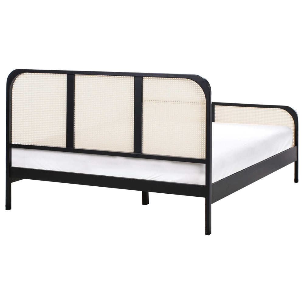 Letto in legno di pino nero UE matrimoniale 160 x 200 cm con testata a treccia viennese a doghe stile rustico minimalista