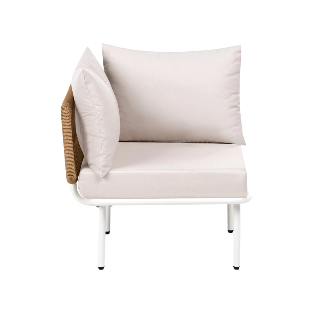 Poltrona da giardino in metallo, rattan PE e tessuto beige chiaro stile rustico moderno