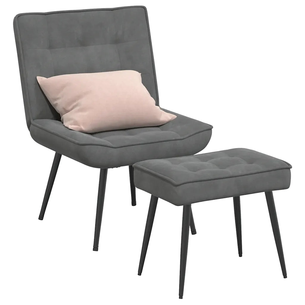 Divano Sedia-Poltrona Relax con Poggiapiedi Grigia in Velluto