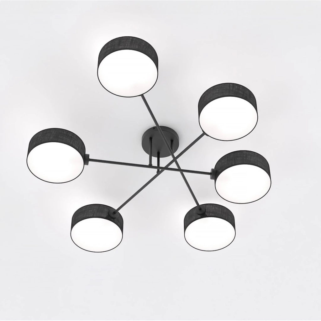 Lampada a sospensione Maga 6 bracci in acciaio nero opaco