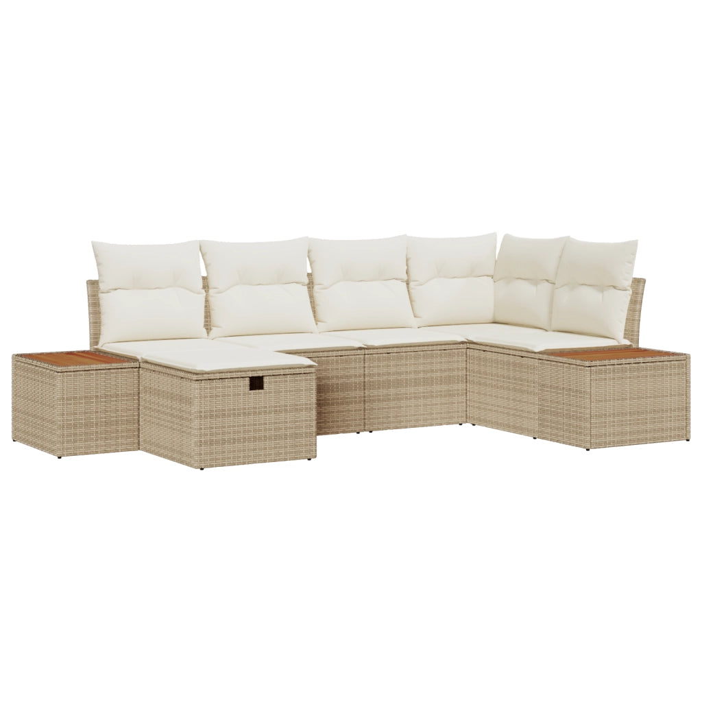 Set di Divani da Giardino da 6 Pezzi con Cuscini Beige Polyrattan