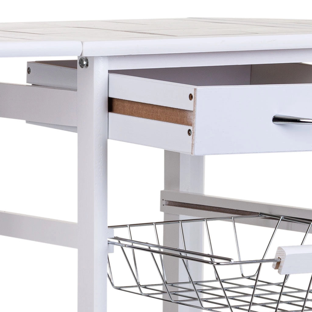 Carrello da cucina in legno bianco 37/91x37x79h