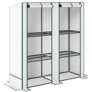 Serra da Giardino  144x48x142-152 cm con 2 Porte Avvolgibili 3 Ripiani e Tasche Laterali in PE Bianco e Verde