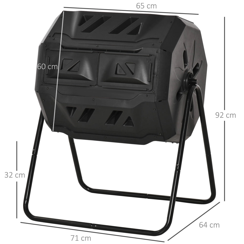 EasyComfort Compostiera da Giardino Girevole a 2 Sezioni con 8 Prese d'Aria, Compostiera Domestica in Acciaio e PP, 160 L, per Compostaggio Rifiuti Organici, 71x65x96 cm, Nero