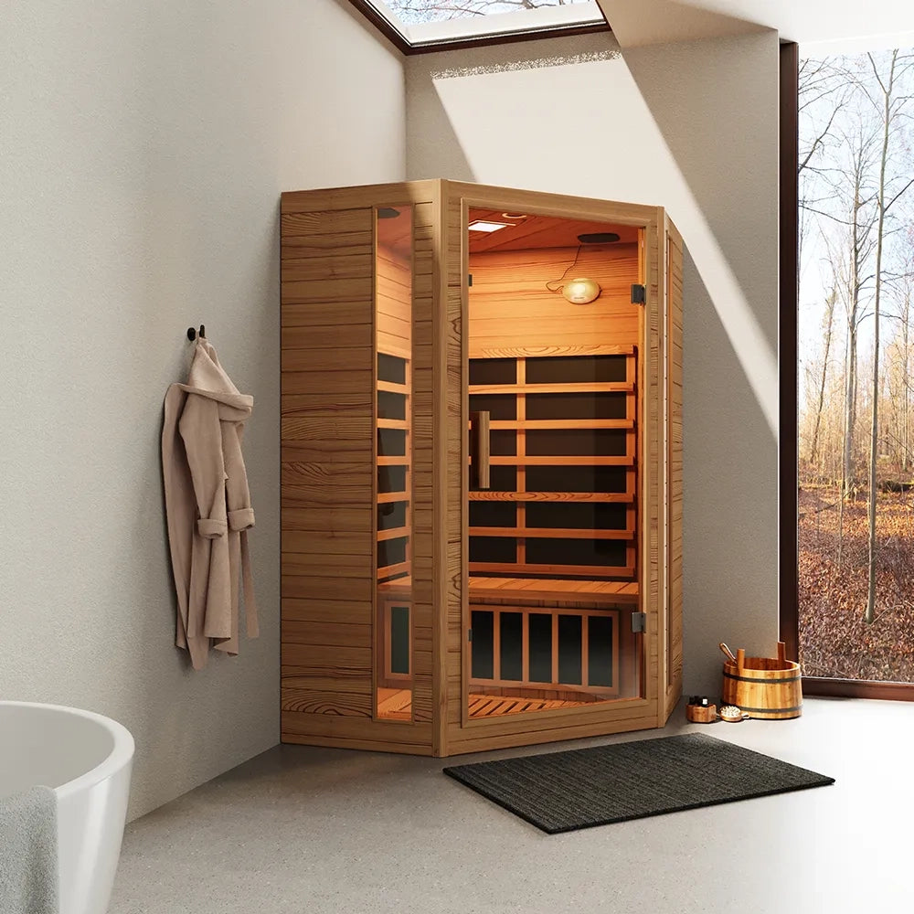 Sauna ad infrarossi 122x122 CM H188 in legno Hemlock con radio integrata | Tampere