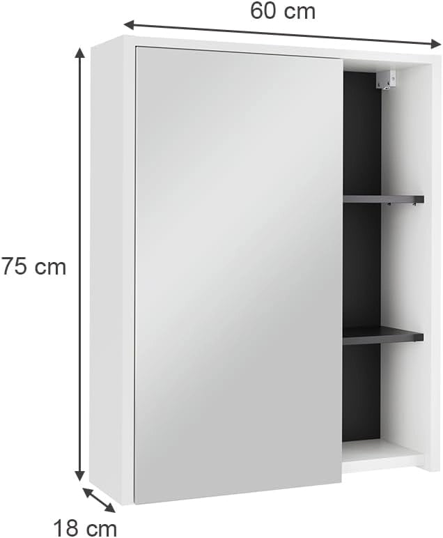 Mobile a specchio per il bagno Viola, Bianco/Grigio, 60 x 75 cm con ripiani aperti