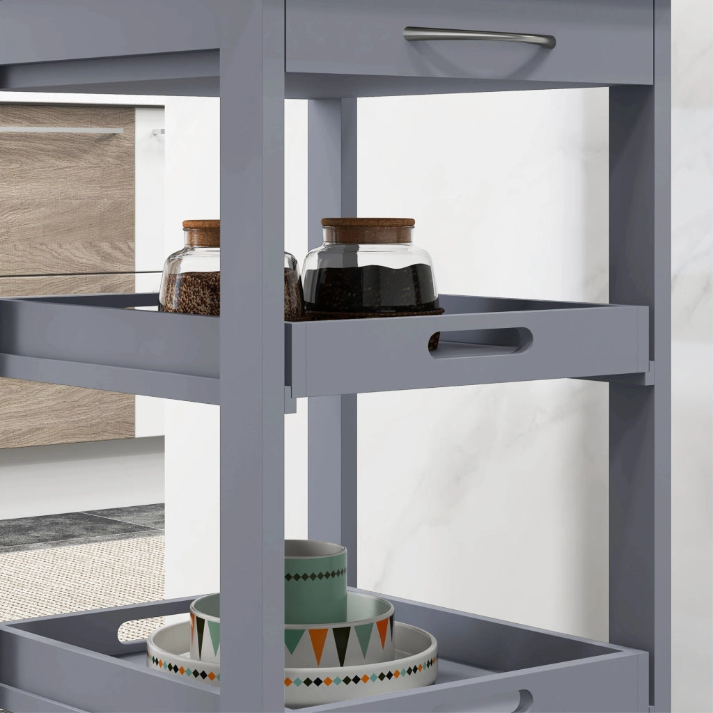 Carrello da cucina con 2 ripiani amovibili, cassetto e scaffale ¨C zephmum ¨C legno di pino grigio e quercia chiaro