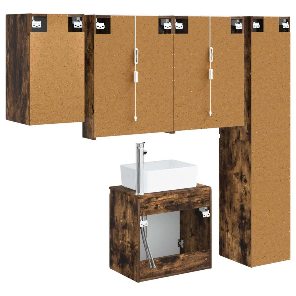 Set di Armadi da Bagno 5 pcs Rovere Fumo 53 x 15,5 x 70 cm 3407331