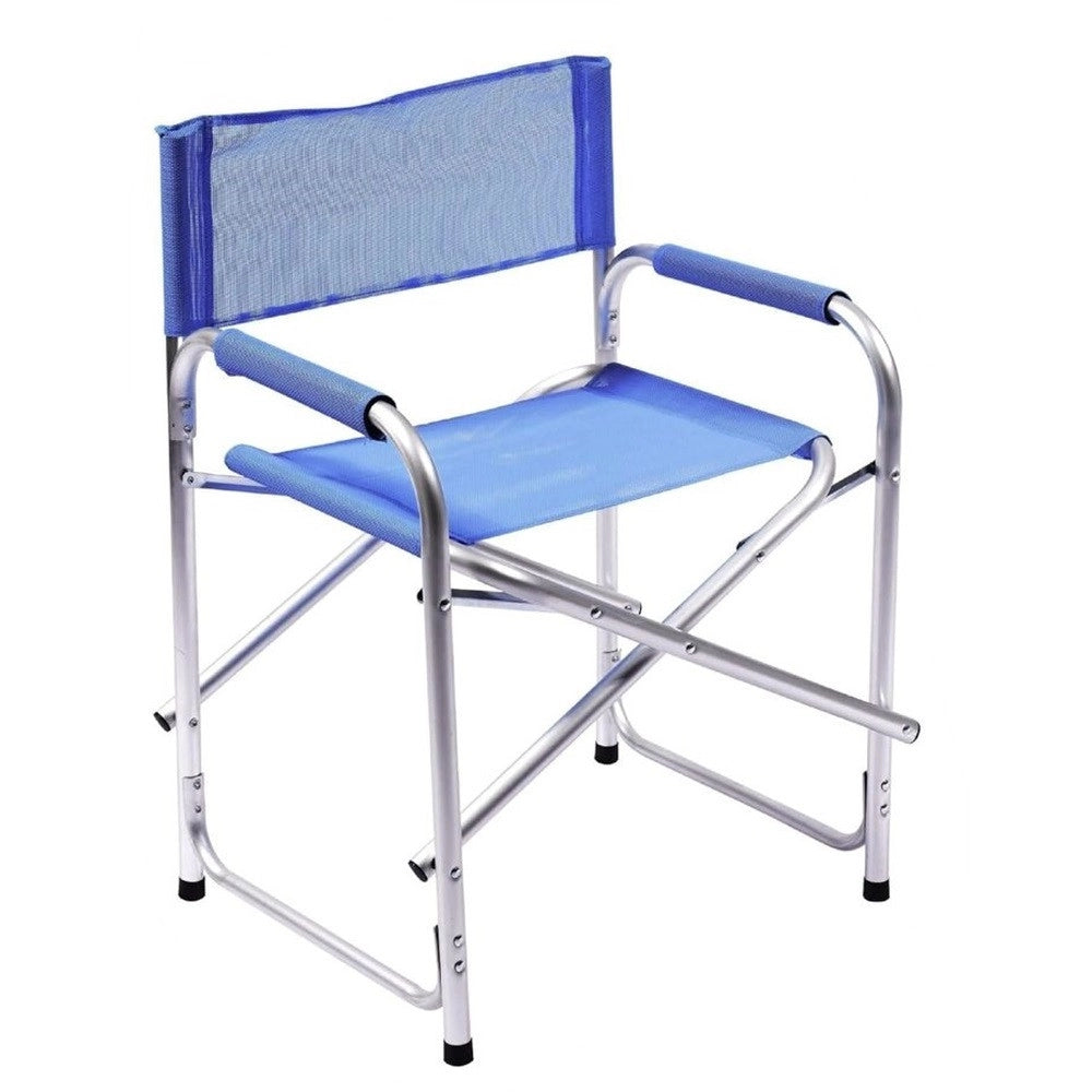 Trade Shop - Sedia Regista In Alluminio Tessuto Oxford Pieghevole Con Braccioli Blu Campeggio 512027 -