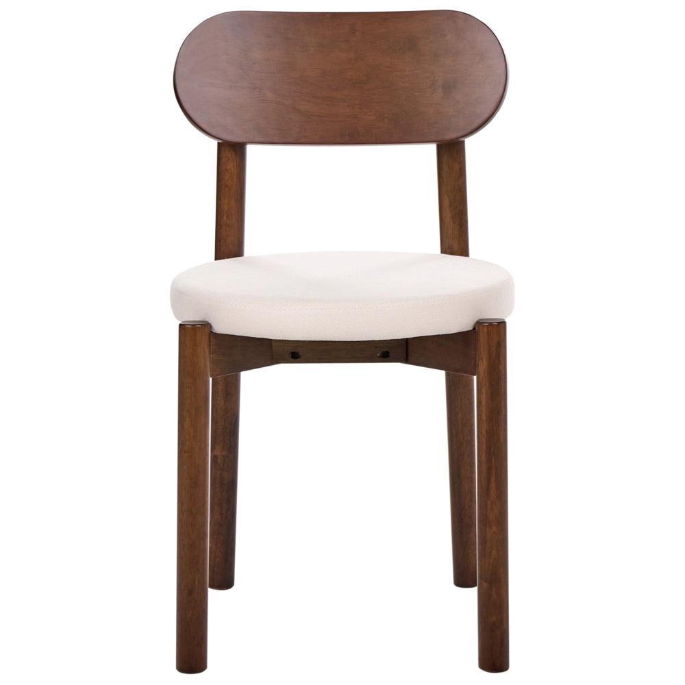 Set di 2 sedie da pranzo con seduta in tessuto e struttura in legno, senza braccioli marrone e beige chiaro stile scandinavo