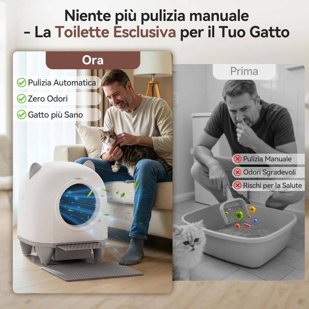 lettiera gatto autopulente,Design con orecchie da gatto,toilette per gatti XXL,Controllo remoto, ampio spazio, Sicurezza,Anti-odore,90L lettiera automatica per felini,Elettrica per più gatti.