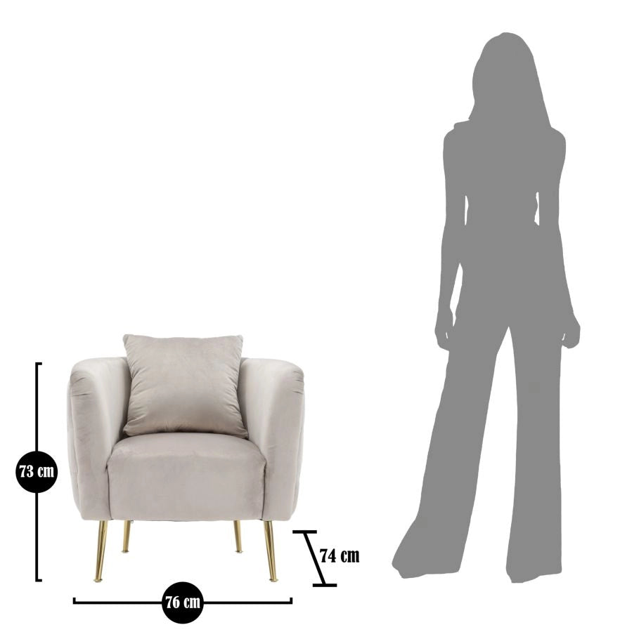 Poltrona in tessuto grigia con gambe dorate cm 76x74x71