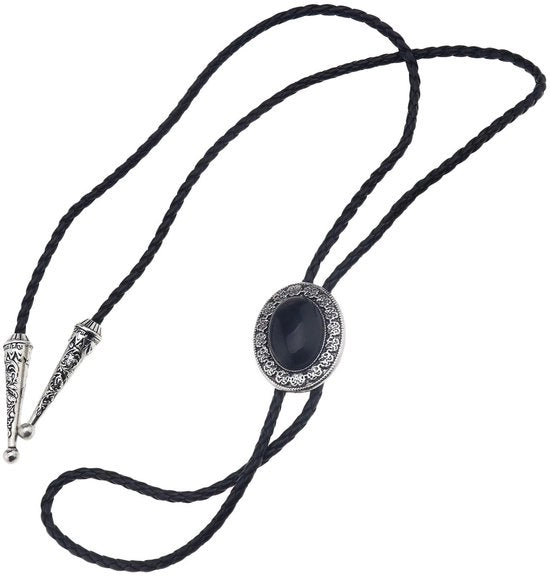 Fascia Bolo in Pelle Nera Intrecciata - 100 cm di Lunghezza - Ideale per Carnevale/Barn Dance - Fascia con Clip Girevole - Manuale