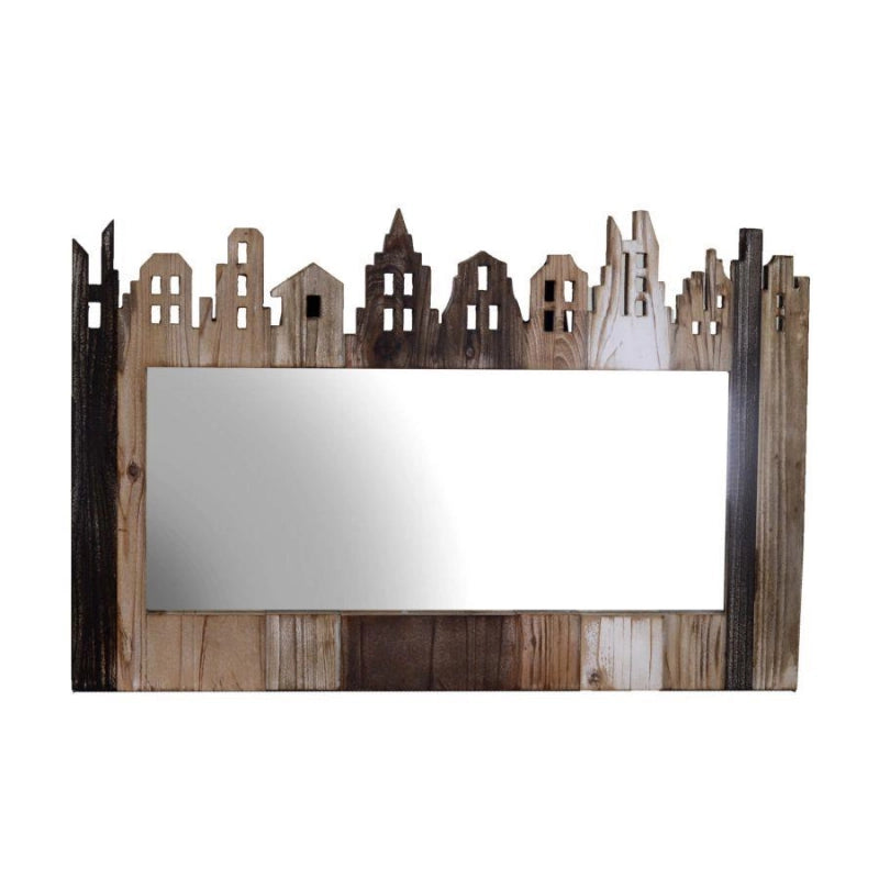 Specchio legno naturale casette cm 78,5x51,5x2,5