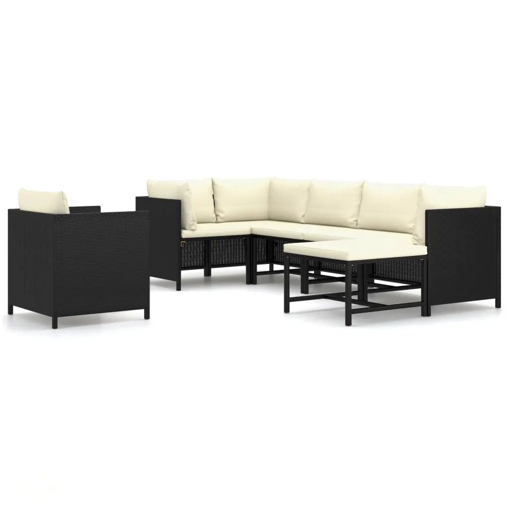 Set Divani da Giardino 7 pz con Cuscini in Polyrattan Nero 3059788