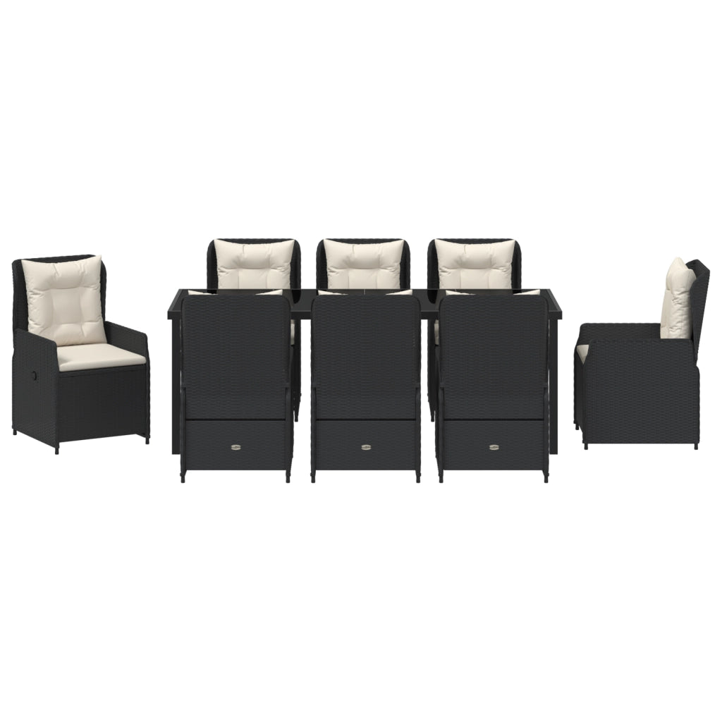 Set pranzo giardino 9 pezzi in polyrattan nero