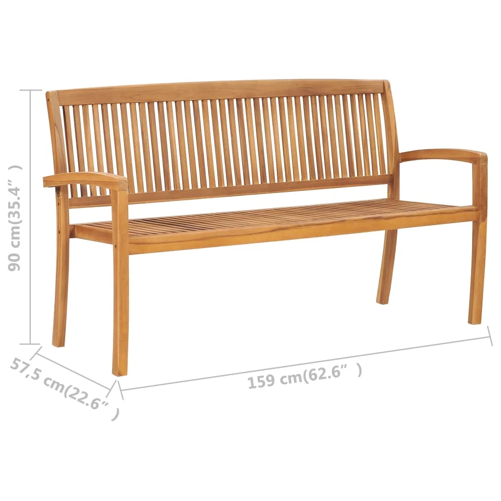 Panca da giardino mobili da esterno per patio terrazza 3 posti impilabile 159 x 57,5 ​​x 90 cm legno massello di teak 02_0011030